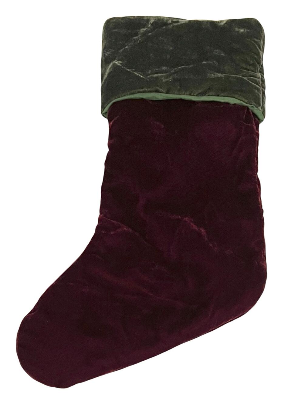 Pottery Barn Stocking Red Burgundy Green Velvet Christmas Holiday